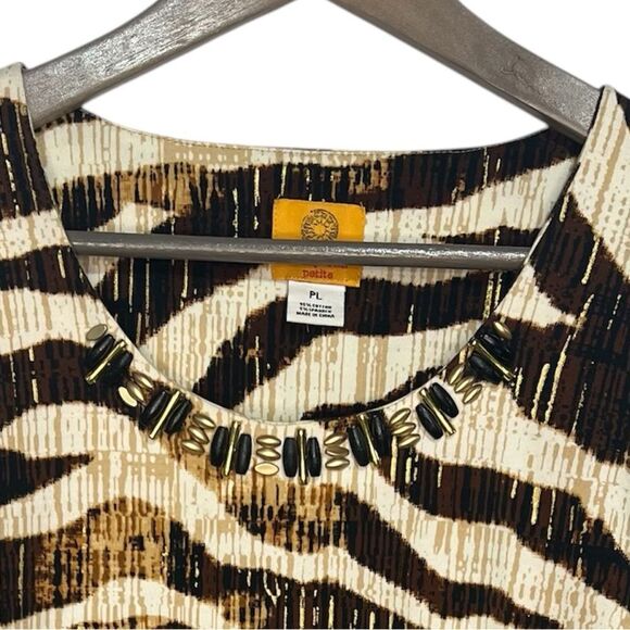 Ruby Rd. Animal Print Embellished Top Womens PL 3/4 Sleeve Pullover Tee T-Shirt - Picture 2 of 5